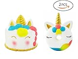 aolige 2pcs Squishies Slow RisingジャンボKawaiiかわいいユニコーンドーナツ& Goldenユニコーンケーキクリーミー香りfor KidsパーティーおもちゃStre