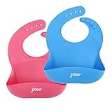 Jolieer 食事用エプロン ロールアップビブ スタイ お食事 離乳食 (赤+ブルー)