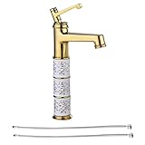 Perfk バスルーム　シンク　蛇口　温水と冷水　ミキサー　タップ　多種選べる - 2本の60cmホース付きゴールデン33cm