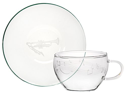 ミュージックサンドブラスト 耐熱ガラス カップ&amp;ソーサー トランペット 39S054