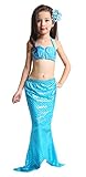 (ビグッド)Bigood キッズ 子供水着 女の子 ガールズ コスチューム 人魚姫変装 ビキニ セパレート スイムウェア 3点セット 写真服 撮影服 プール女児水泳（ブルー*150）