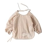 オーガニックコットン防水スリーブビブベビービブズブラウンチェック、6~12ヶ月