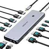 USB CドッキングステーションHDMI2つ【MOKIN 2*HDMI+DP三画面出力4K@60p MSTデュアル】type cドッキングステーション pc3台切り替え アルミ製 typec ハブ PD100W出力 2*USB C 10Gbps & 6*USBポートRJ45 3.5mmオ-ディオ/マイクMacBook Pro/Air Dell/HP/Lenovo/Linux対応