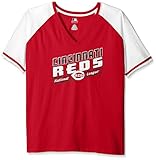 MLBシンシナティレッズレディースチーム半袖ラグランTシャツと腕ストライプ、2 x、レッド/ホワイト