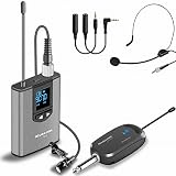 Alvoxcon ワイヤレスマイク ヘッドセットUHF ヘッドマイク クリップマイク 無線マイク 軽量 ネクタイ式マイク 周波数変調 動画撮影 録音 ハンズフリーマイク拡声器 カメラ 携帯用 日本語説明書付き 送信機*1 受信機*1