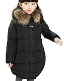 (コ-ランド) Co-land ふわふわ 子供服 ダウンジャケット キッズ アウターウエア 女の子ジャンパー フード付きコート ロング丈綿服 ガールズ上着 厚手 あったか 冬防寒 ブラック 130