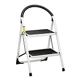 Ollieroo? Ladder EN131 Steel Folding 2 Step Stool with Comfy Grip Handle, Anti-slip Step, Mon-marrin