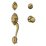 Brookshire Single Cylinder Handleset and Georgian Knob, Antique Brass (F60 BRK 609 GEO) by Schlage L