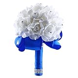 Auntwhale Wedding Bouquet Bridesmaid Bouquet Bridal Bouquet with Crystals Soft Ribbons, Artificial R