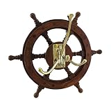 Deco 79 Wood Ship Wheelフック、12-inch、真鍮