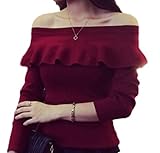 Galette des Rois(ガレット デ ロワ) d13 トップス レディース ニット 長袖 フリル オフショル 白 黒 赤 d13 (フリーサイズ, ボルドー)