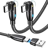 PD100W USB Type C ケーブル Ｌ字型 180°回転可【1m/2m・2本セット】USB-A/USB-C to USB-C/Type-C 3A急速充電 & 高速データ転送 & タイプc 充電ケーブル AndroidなどType C機種対応【TUNKIA】（1m+2m・黒）