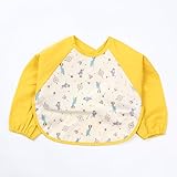 B.H. Select ベビー エプロン 長袖 防水 （ハンドタオルセット） お食事 お食事練習 お絵描き 粘土遊び などに最適 (イエロー1枚）)BH53-8