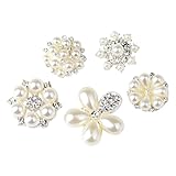 B Baosity フラットバックボタン　花の形状　ラインストーン　人工真珠　フラットバック装飾　5個入　全2色 - 白