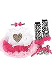 SODIAL(R)赤ちゃんの服セット-一セット四件　新生児　赤ちゃんの白いヒョウ柄ロンパース　チュチュドレス＋ヘッドバンド＋靴＋レギンス　赤ちゃんの服セット　XL