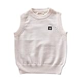 子供 ベスト クルーネック 袖なし キッズ ニット セーター シンプル スクール 男の子 女の子 秋 冬 (90cm, ホワイト)