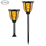ソーラー懐中電灯96LED35ルーメンオートスイッチを使用する3つの方法ガーデン風景の炎の点滅防水ガーデンウォールライトブラック,2Pack