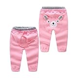 LittleSpring秋冬 ベビー 裏起毛 パンツ ストレッチ スウェット ロングパンツ 男の子 女の子 厚手 防寒 保温 可愛い お尻 クマ 着ぐるみ ピンク 80