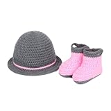(ビグッド)Bigood ベビー ニット帽子服 着ぐるみ ニット素材制コスチューム 寝相アート 新生児 赤ちゃん 出産祝い ニット帽子+靴セットグレー+ピンク【並行輸入品】