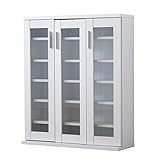 ワイエムワールド　ガラス扉付き 本棚 書棚 【色： ホワイト 】 3枚扉 薄型 コミックラック　00-098