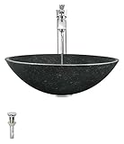 Mr Direct 854ホーニングBasaltブラックGranite容器シンク浴室Ensemble 726 シルバー 854-726-C