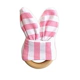 Baby Wooden Teething Ring With Minky Fabric Bunny Ears | Powder Pink Stripe by Ayah Baby