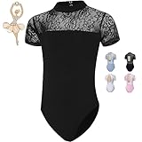 【Aigoda】バレエレオタード 子供 スカートなし 花柄 レース キッズ ジュニア 大人 新体操 発表会 練習用 (黒, 140)