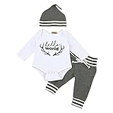 杜屋トヤ　新生児服　ルームウェア　上下セット　格子縞　英字　長袖Ｔシャツ　ロンパース　パンツ　帽子　かわいい　洋式　秋　冬　カジュアル　遊び　お出かけ　プレゼント　女の子　男の子　ユニセックス　赤ちゃ