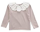 Plus Nao(プラスナオ) 子供用 カットソー 襟付き トップス 長袖 シャツ フリル ラウンドネック 女の子 可愛い キュート カジュアル 着やす 5 ブラウン