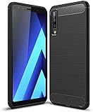 Galaxy A7 ケース【MARR】 スマホケース 炭素繊維カバー TPU シリコン ケース 保護バンパー 弾力性付き Galaxy A7 2018 用 耐衝撃 (ブラック)