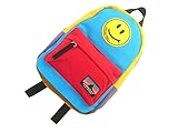 イエローフェイス(YellowFace) キッズ リュック キャンパス生地 スマイルアップリケ付き マルチブルー ( 1歳 2歳 3歳位 ) コットン 100% 【ラッピング無料】