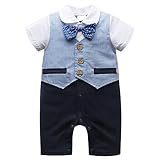 kepmovベビー男の子半袖紳士ロンパース幼児用衣装Clothingセット1pcs Jumpsuit with Bowknot カラー: ブルー