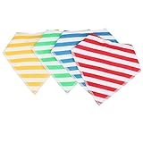 【ノーブランド品】4本　綿　子供　赤ちゃん　バンダナ　唾液タオル　ビブ　よだれビブ　摂食ラップ　スナップボタン　全5色 - 4