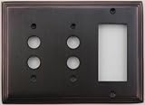 クラシックアクセントデコアンティーク銅3ギャング壁プレート – 2つプッシュボタンスイッチライト開口部1つGFI / Rocker Opening