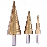 HangRui ステップドリル チタンコーティング 4-12mm 4-20mm 4-32mm 3本セット 薄鉄板 アルミ板 プラスチック プラスチックパイプに 使いやすい 収納ケース付き (3)