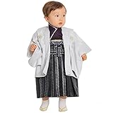 男の子ベビー着物セット 羽織袴 和風靴下付き 1才（80cm前後) 薄グレー・濃紫