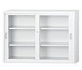 【HCB-TS43G】 キャビネット 書庫 収納 完成品 33タイプ 浅型 ガラス引戸書庫 戸棚 書棚 【オフィス家具市場オリジナル:日本製】 W1200×D400×H880 ホワイトグレー