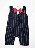 【ノーブランド品】蝶ネクタイ付きロンパース（ストライプ） ブラック 半袖 (80cm) [並行輸入品]