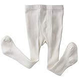 FEOYA ベビータイツ リプ柄 白 レギンス ホワイト 女の子 ソックスタイツ 秋冬 綿 防寒 発表会 結婚式 お正月 お誕生日 七五三 フォマール 90 2-4歳