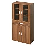 食器棚 キッチン収納 棚 ガラス扉 キャビネット キッチンラック 可動棚 幅60cm 高さ120cm 木製 ウォールナット