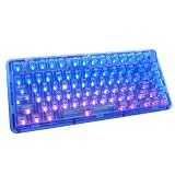 OUSEITECH BK920 ゲーミングキーボード 透明キーボード ノブ付き RGB ホットスワップ対応 75%配列 メカニカル BT5.0/2.4G/USB-C ワイヤレス 透明キーキャップ 80キー テンキーレス Windows/Mac/Android対応 リニア軸 (ブルー)