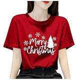 [Avarrerog] クリスマス 衣装 レディース tシャツ 秋 大きいサイズ 半袖 クリスマスツリー プリント トップス 可愛い 人気 クリスマス tシャツ ゆったり おしゃれ 面白い Tシャツ お洒落 クリスマス 仮装 プレゼント パーティー イベント トップス レディース 秋 きれいめ クリスマス tシャツ 大人 tシャツ(レッド,S)