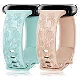 Farluya 花柄刻印ウォッチバンド 2本パック Google Pixel 2 スマートウォッチ対応 レディース ソフトシリコン キュート フラワー スポーツ レーザー交換用ストラップ Google Pixe Watchアクセサリー用, ライトブルー/ネブラーピンク。, Large(7.08" -8.6"), クラシック