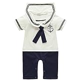 Lisa Pulster ベビー服 半袖 トップス パンツ 上下セット 二セット ミリタリー がルーズ ボーイズ 男女兼用 春 夏 コットン (95cm, ホワイトトップス＋ネイビーパンツ)