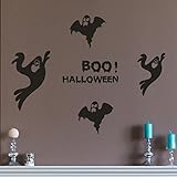 Willtoo Happy Halloween魔女コウモリ壁ステッカーウィンドウホーム装飾 90x70cm ブラック A-WILLTOO-6383