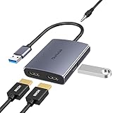 Qwiizlab USB HDMI 変換アダプタ、USB 3.0対応デュアルHDMIディスプレイアダプタ 1080P@60Hz、480Mbps USB 2.0 、3.5mm Audioジャック 安定出力、Windows7/8/10のみ対応