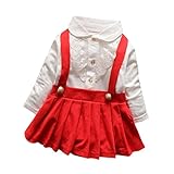 Tonsee ガールズ 可愛い ワンピース 長袖 ドレス やわらか肌着 ベビー服 (70, レッド)