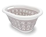 Camco White/Taupe Collapsible Utility/Laundry Basket - Perfect for Homes Boats and RVs - Easy Grip C