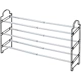 山善(YAMAZEN)  伸縮式シューズラック スリム (幅53-97) ブラック/クロムシルバー HSH-30(BK/CH)