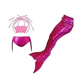 icamecho 女の子 人魚姫水着 セパレート 3色 揃え140CM 身長対応 (rosered)